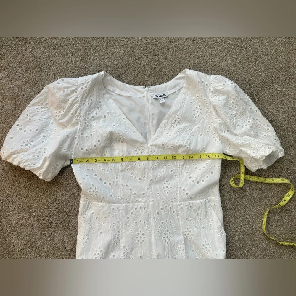 Express Eyelet Lace Puff Sleeve Romper White Size Large - Picture 8 of 14